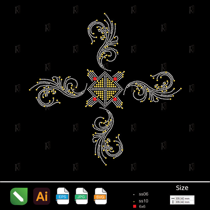 Ornamental Swirl Cross Rhinestone Design – Premium Rhinestone Design by Rhinestone1