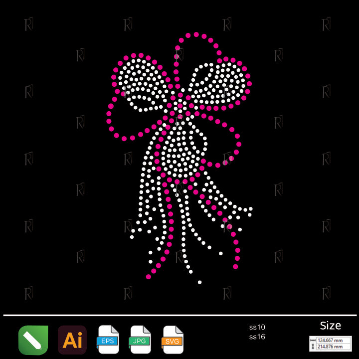Flowing Pink Bow Rhinestone – Premium Rhinestone Design by Rhinestone1