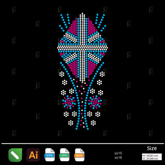 Floral Diamond Cross Rhinestone – Premium Rhinestone Design by Rhinestone1