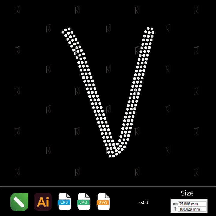 Rhinestone Letter V Script – Premium Rhinestone Design by Rhinestone1