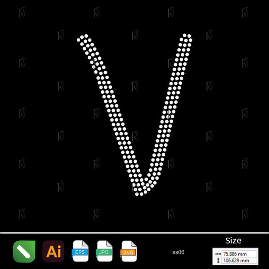 Rhinestone Letter V Script – Premium Rhinestone Design by Rhinestone1