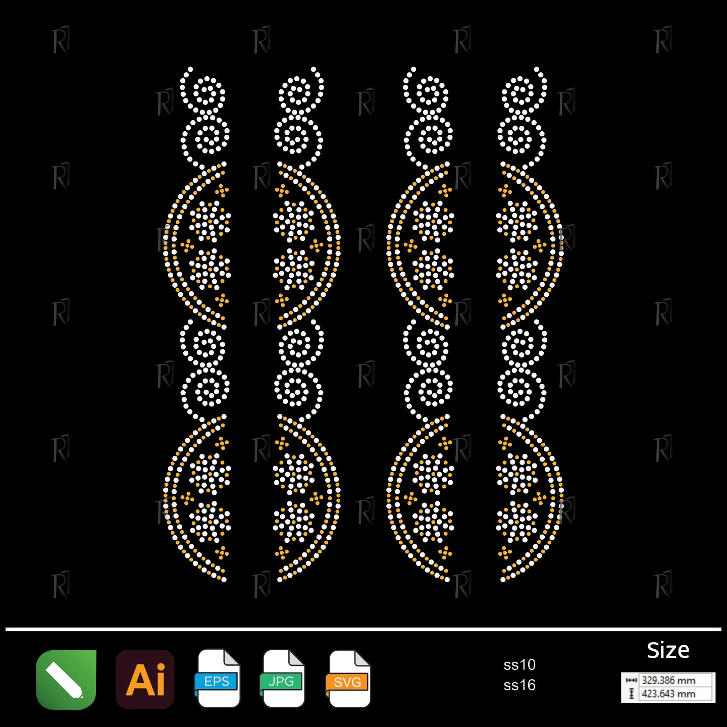 Floral Spiral Side Border Rhinestone – Premium Rhinestone Design by Rhinestone1