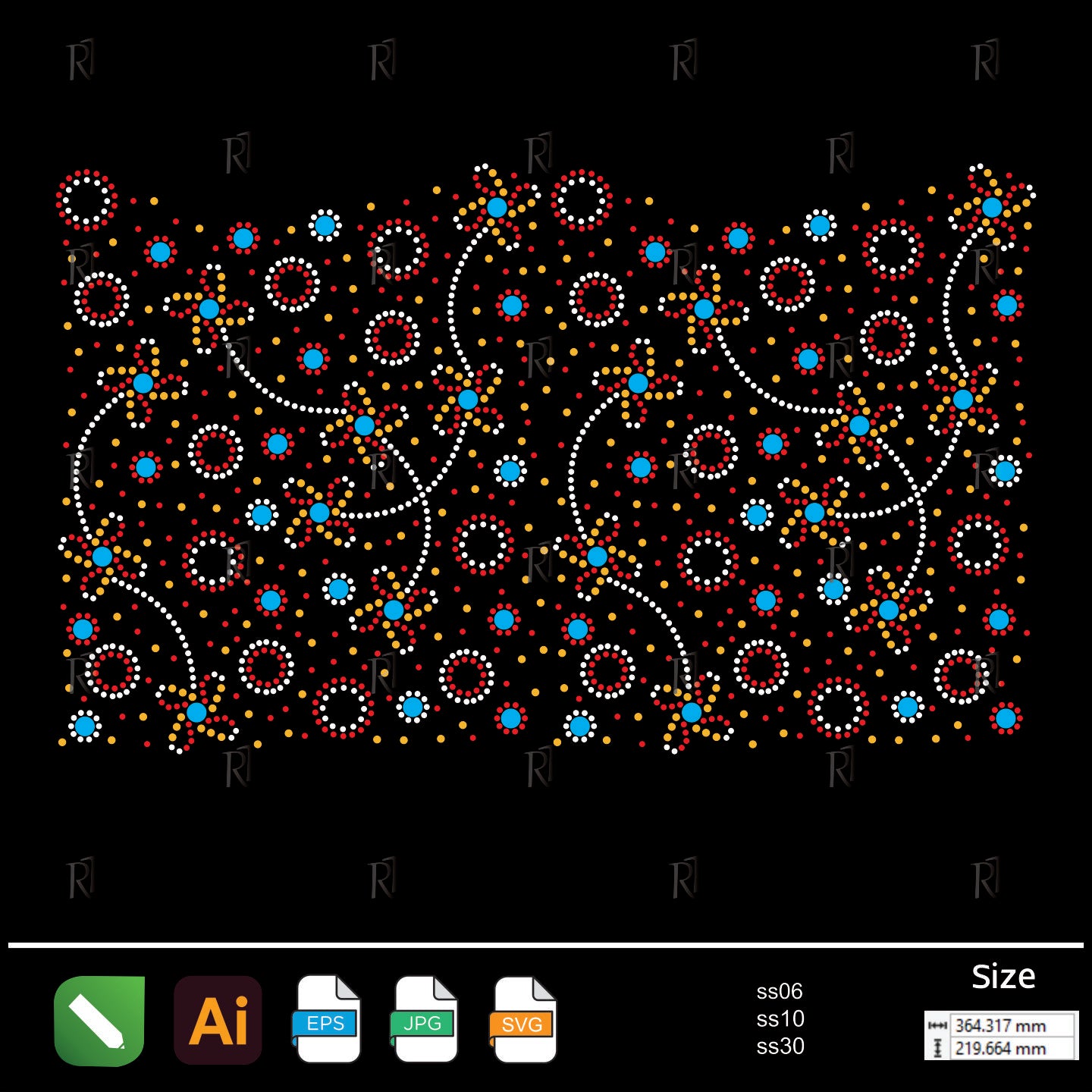 Colorful Floral Dots Pattern Rhinestone – Premium Rhinestone Design by Rhinestone1