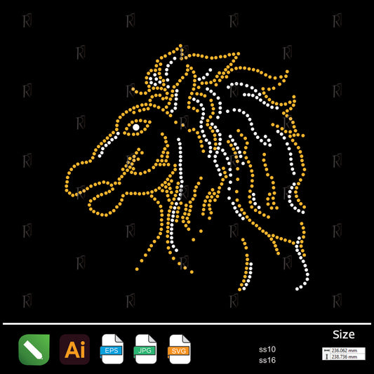 Golden Horse Head Rhinestone β Premium Rhinestone Design by Rhinestone1