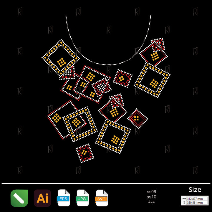 Overlapping Red & Gold Squares Collar Rhinestone – Premium Rhinestone Design by Rhinestone1