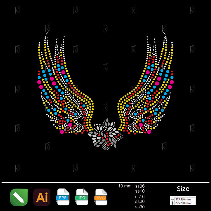 Colorful Angel Wings Rhinestone Design – Premium Rhinestone Design by Rhinestone1