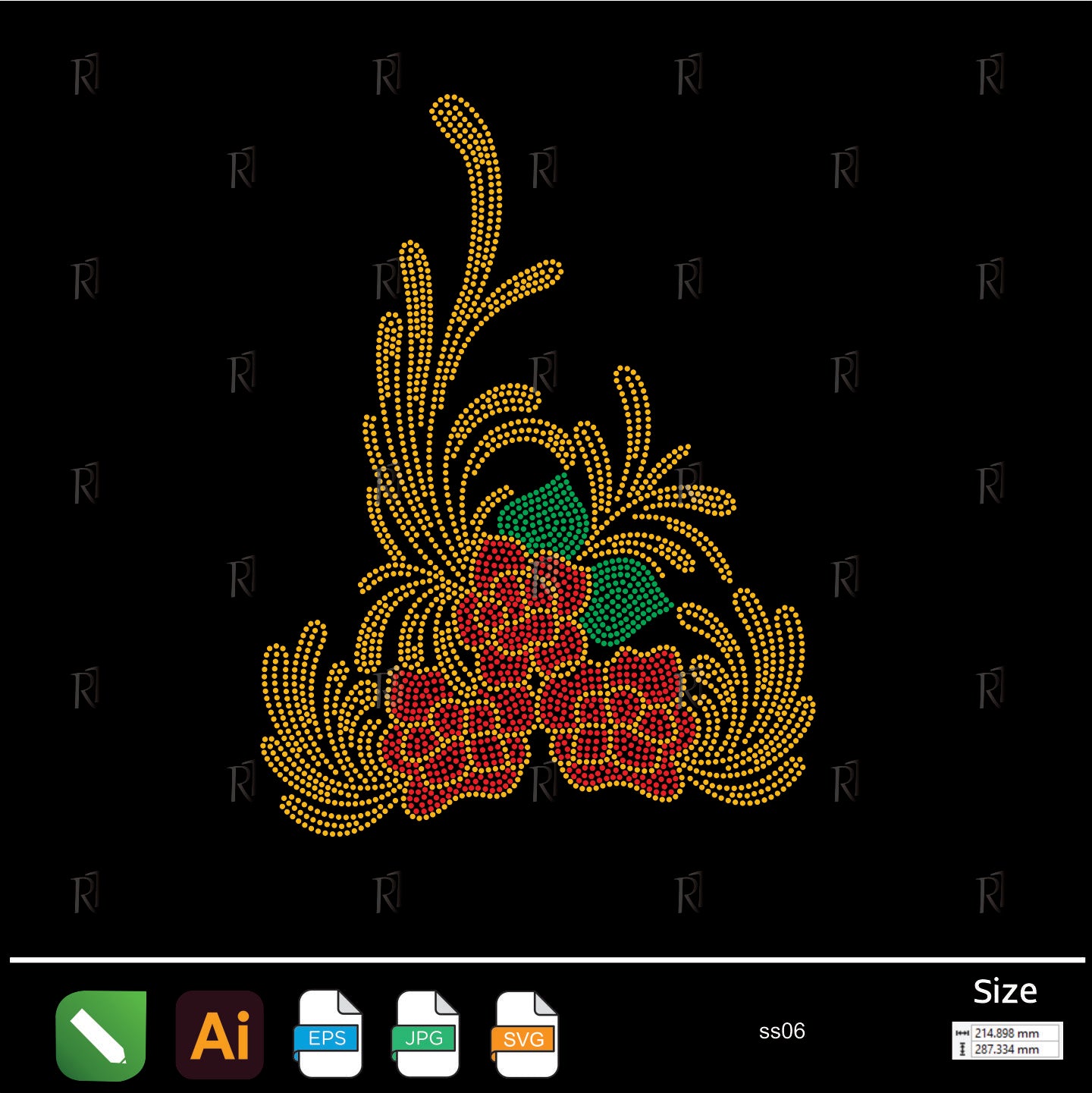 Golden Bloom Corner Rhinestone – Premium Rhinestone Design by Rhinestone1
