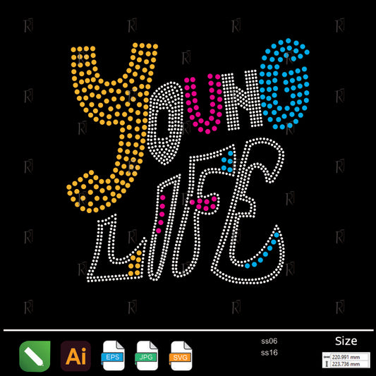 Young Life Text Rhinestone – Premium Rhinestone Design by Rhinestone1