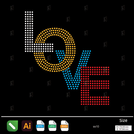 Colorful Love Text Rhinestone – Premium Rhinestone Design by Rhinestone1