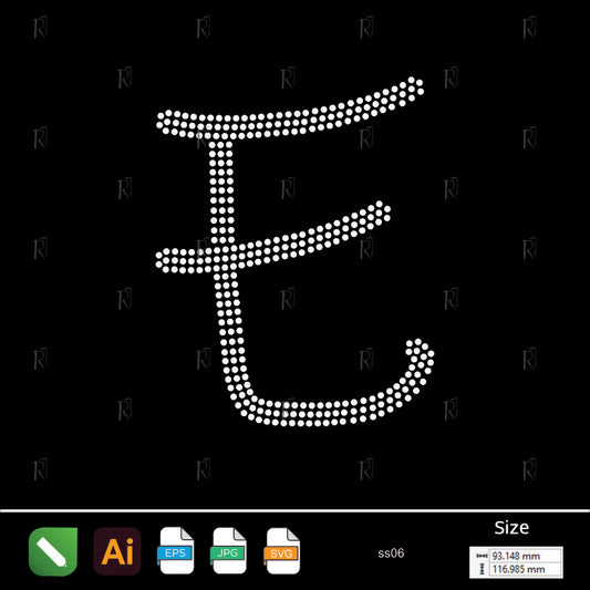 Rhinestone Letter E Script – Premium Rhinestone Design by Rhinestone1