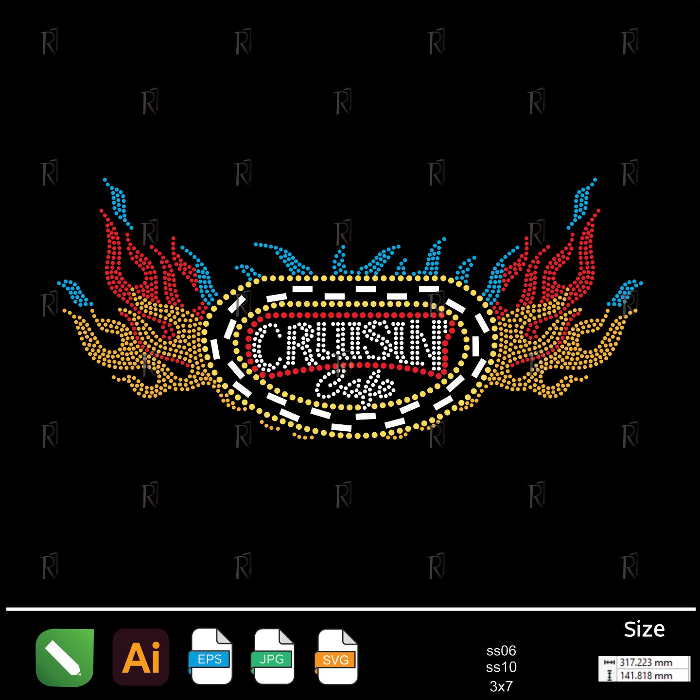 Cruisin Café Flames Rhinestone – Premium Rhinestone Design by Rhinestone1