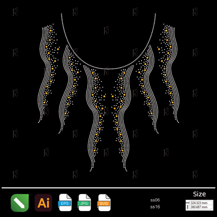 Golden Wave Necklace Rhinestone – Premium Rhinestone Design by Rhinestone1