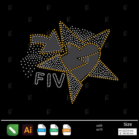 Arrow Star Heart FIV Rhinestone – Premium Rhinestone Design by Rhinestone1