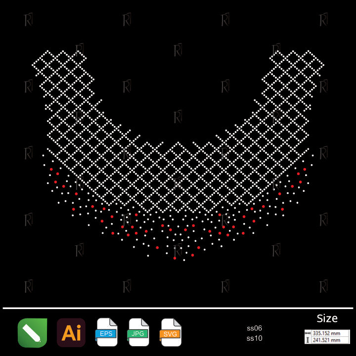 White Lattice with Red Accent Collar Rhinestone – Premium Rhinestone Design by Rhinestone1