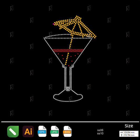 Cocktail Glass with Umbrella Rhinestone – Premium Rhinestone Design by Rhinestone1