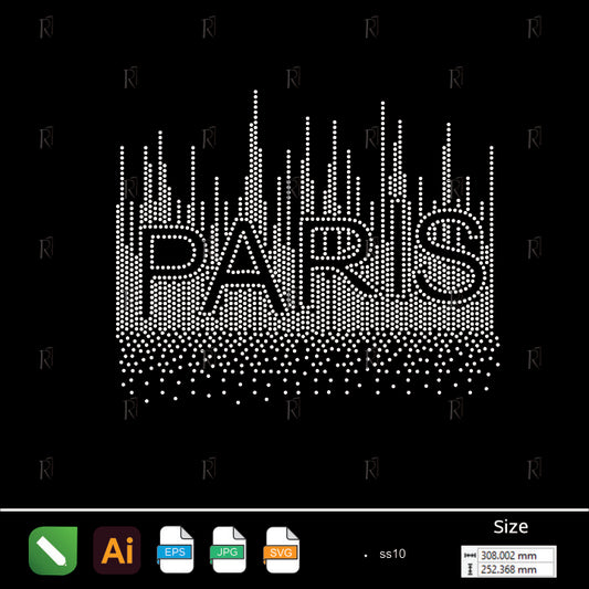 Paris Skyline Rhinestone Text – Premium Rhinestone Design by Rhinestone1