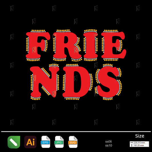 Bold FRIENDS Text Rhinestone – Premium Rhinestone Design by Rhinestone1
