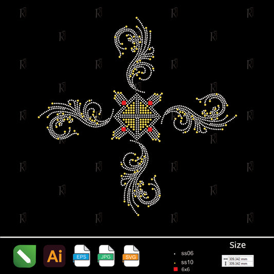 Ornamental Swirl Cross Rhinestone Design – Premium Rhinestone Design by Rhinestone1