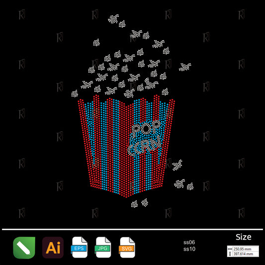 Popcorn Bucket with Flying Kernels Rhinestone Design – Premium Rhinestone Design by Rhinestone1