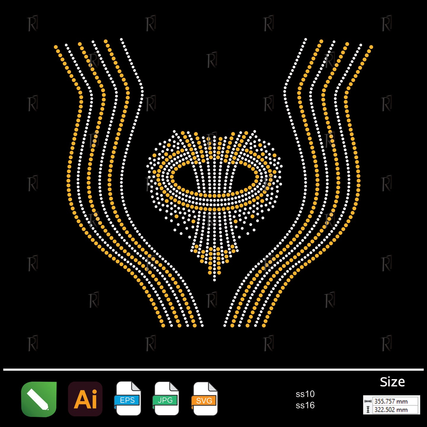 Golden Wave Heart Rhinestone – Premium Rhinestone Design by Rhinestone1