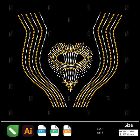 Golden Wave Heart Rhinestone – Premium Rhinestone Design by Rhinestone1