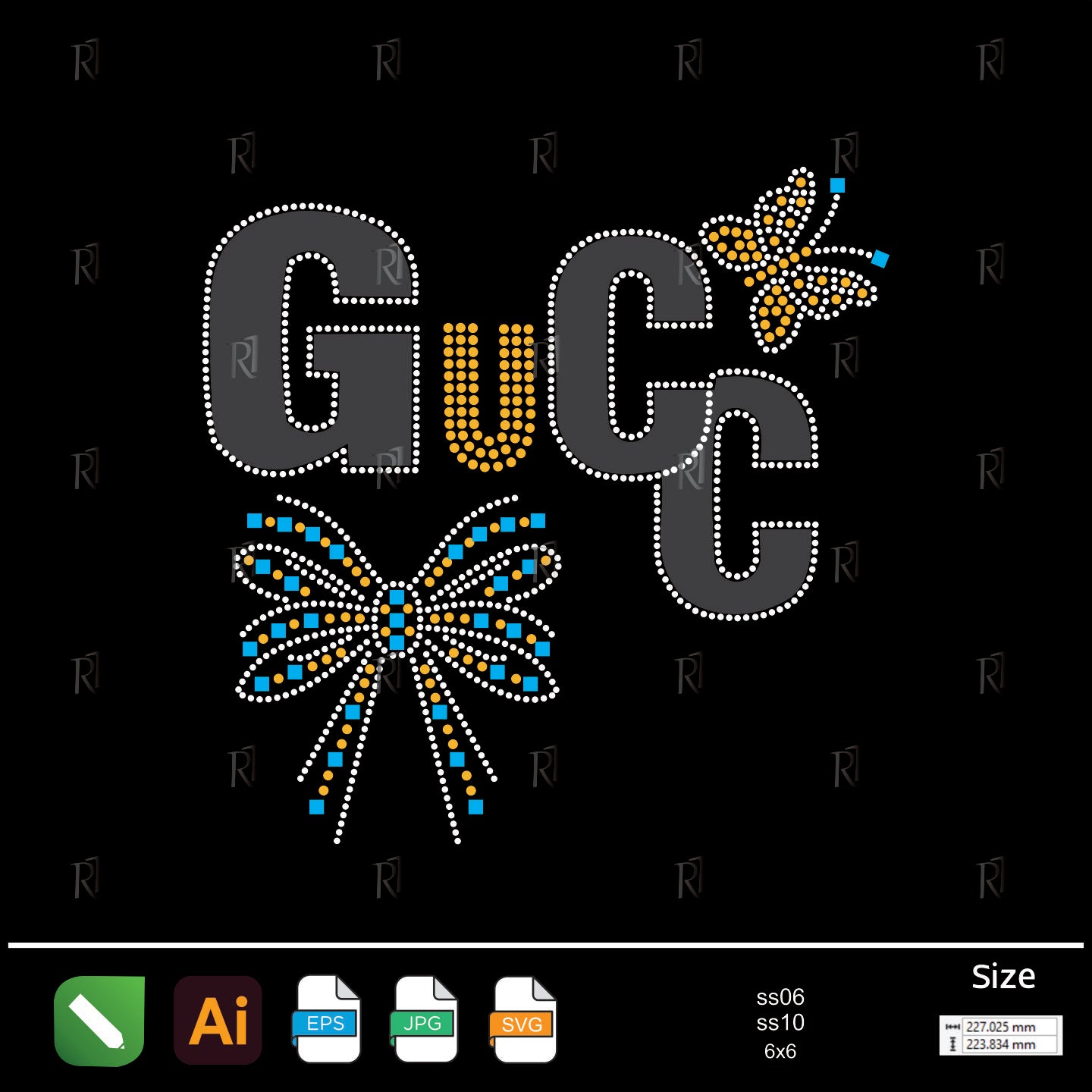 GUCC Inspired Rhinestone Design with Bow & Butterfly – Premium Rhinestone Design by Rhinestone1