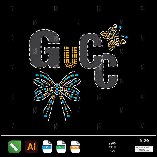 GUCC Inspired Rhinestone Design with Bow & Butterfly – Premium Rhinestone Design by Rhinestone1