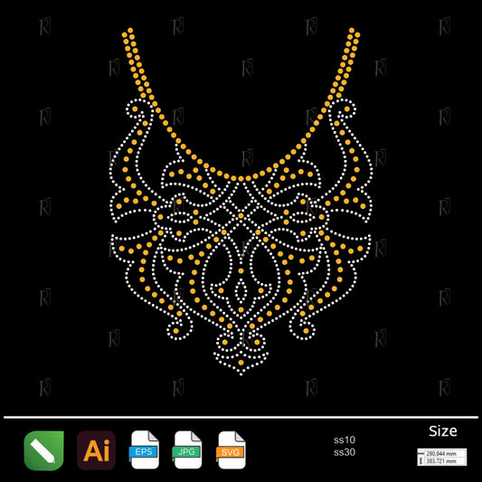 Ornate Curved Motif Necklace Rhinestone – Premium Rhinestone Design by Rhinestone1