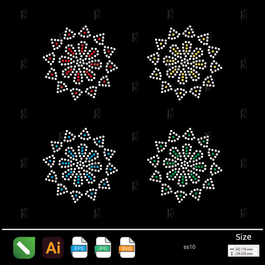 Colorful Mandala Flower Set Rhinestone – Premium Rhinestone Design by Rhinestone1