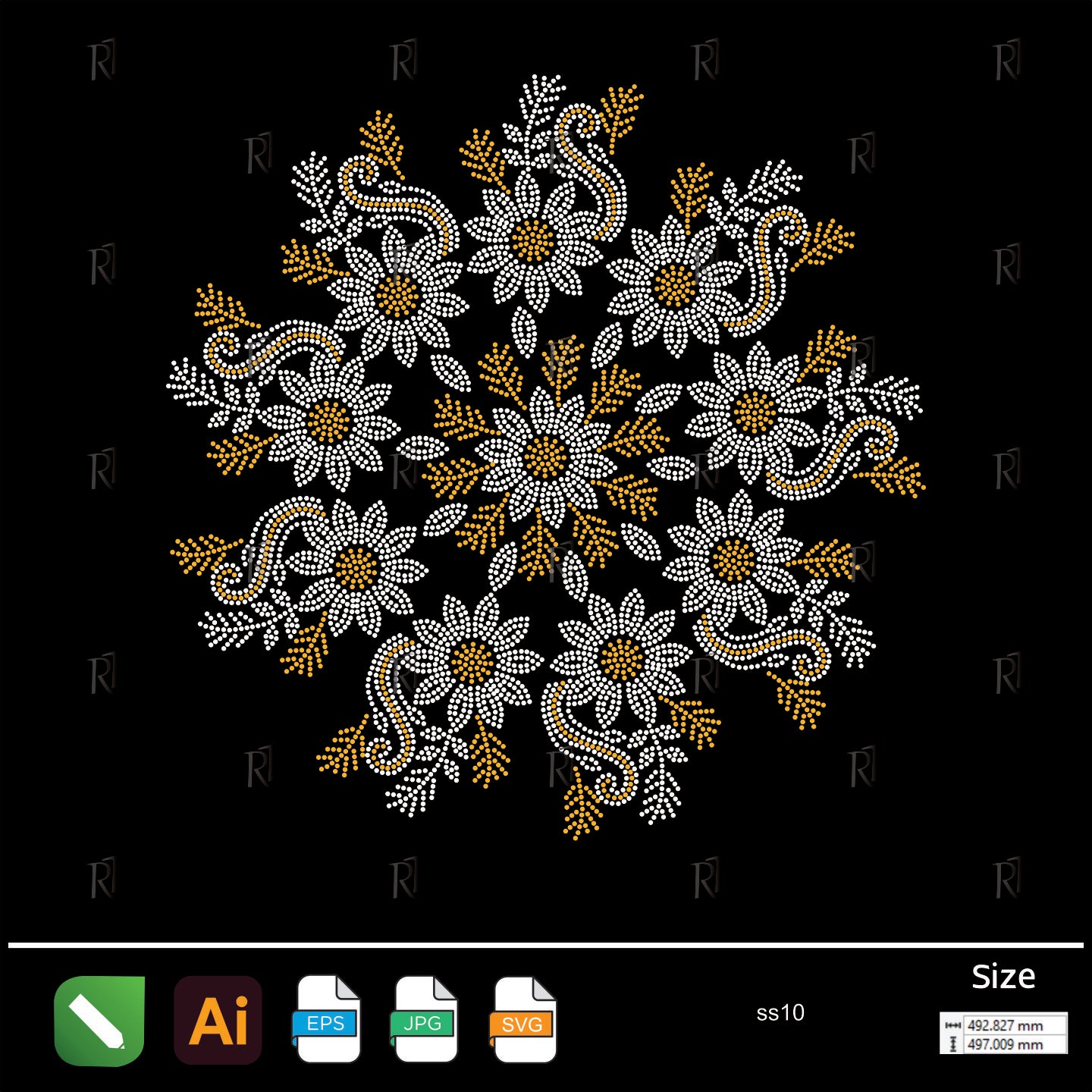 Floral Wreath Mandala Rhinestone – Premium Rhinestone Design by Rhinestone1