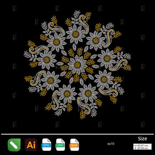 Floral Wreath Mandala Rhinestone – Premium Rhinestone Design by Rhinestone1