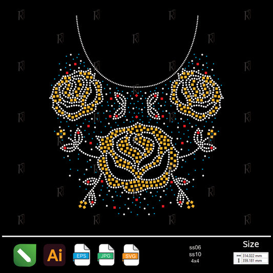 Golden Rose Trio Rhinestone – Premium Rhinestone Design by Rhinestone1