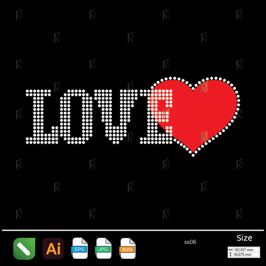 LOVE Red Heart Silhouette – Premium Rhinestone Design by Rhinestone1