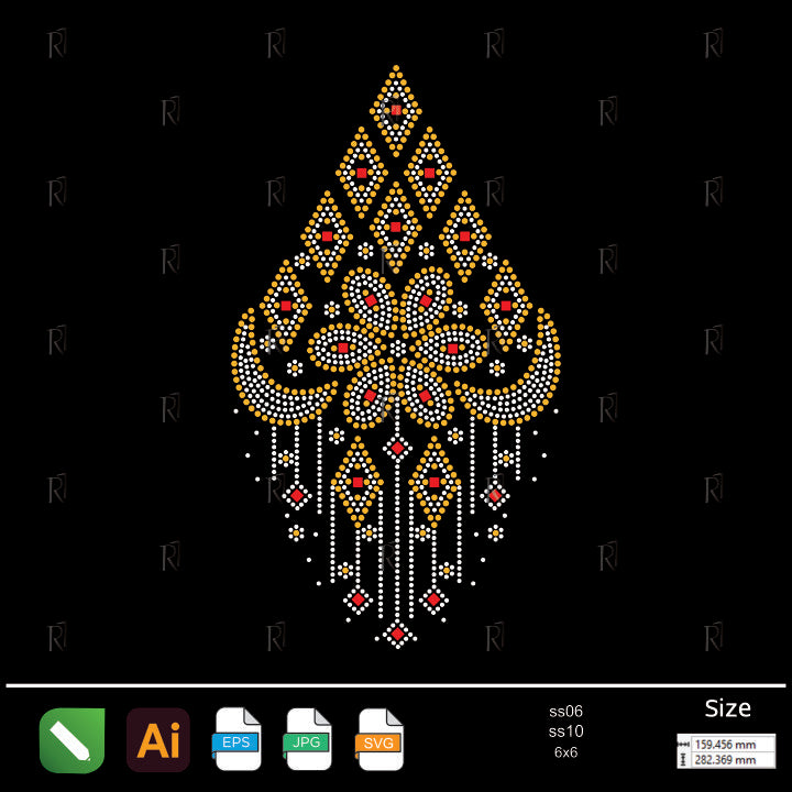 Golden Diamond Floral Drop Rhinestone – Premium Rhinestone Design by Rhinestone1