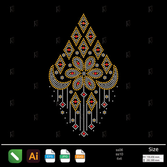 Golden Diamond Floral Drop Rhinestone – Premium Rhinestone Design by Rhinestone1