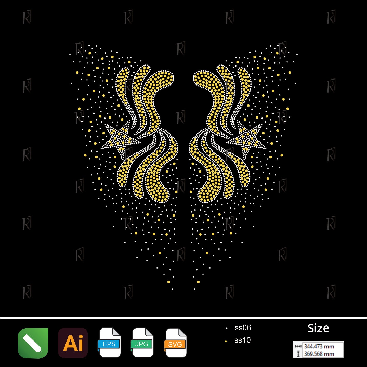 Sparkling Wings with Stars Rhinestone Design – Premium Rhinestone Design by Rhinestone1