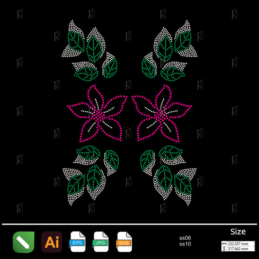 Twin Bloom Floral Rhinestone Set – Premium Rhinestone Design by Rhinestone1