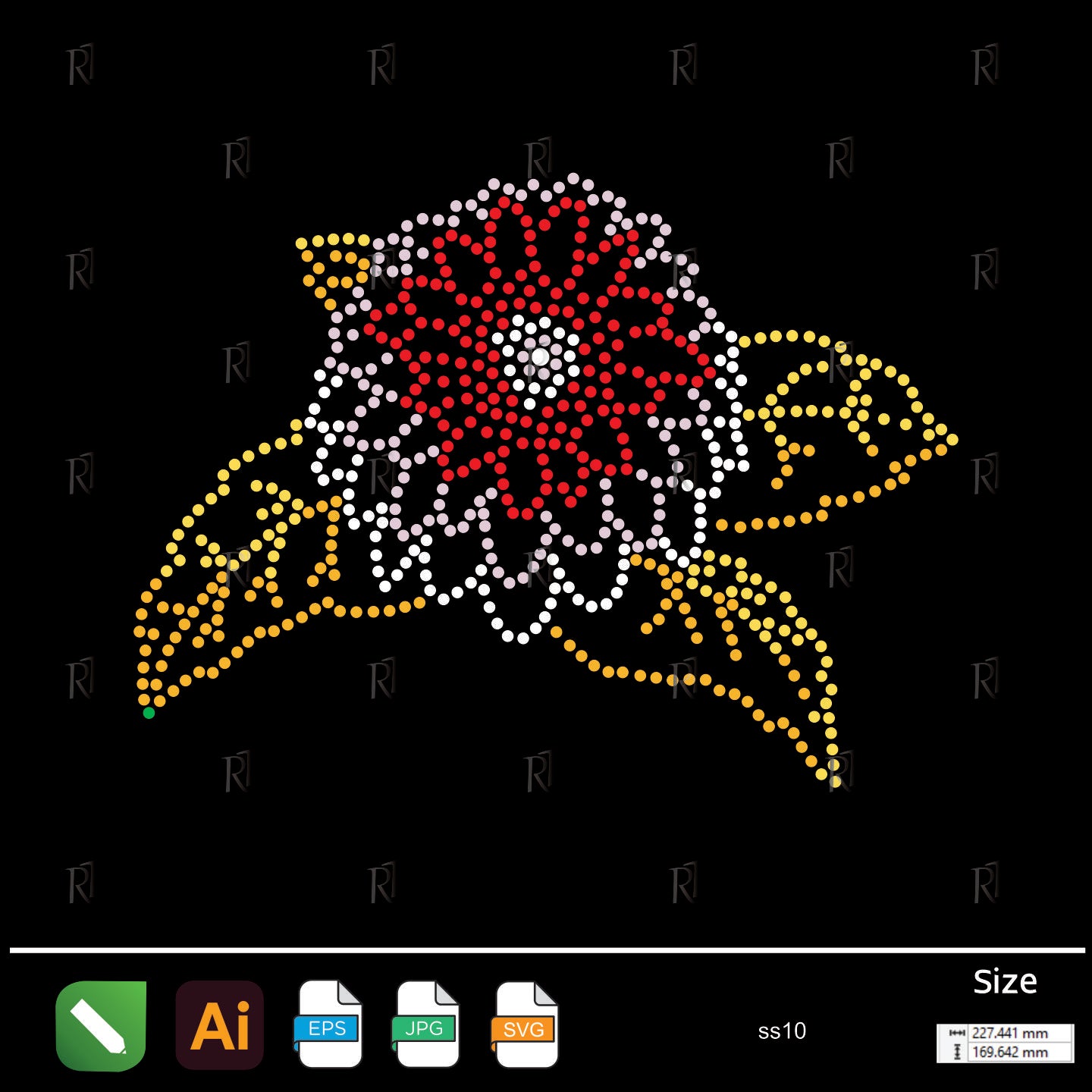 Red Blossom with Golden Leaves Rhinestone – Premium Rhinestone Design by Rhinestone1