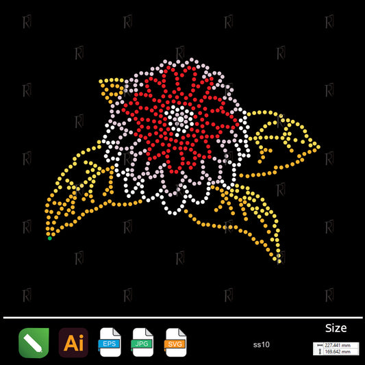 Red Blossom with Golden Leaves Rhinestone – Premium Rhinestone Design by Rhinestone1