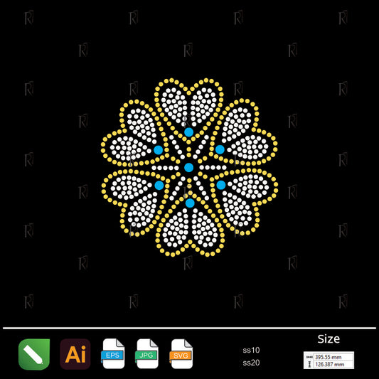 Heart Bloom Rhinestone Motif – Premium Rhinestone Design by Rhinestone1