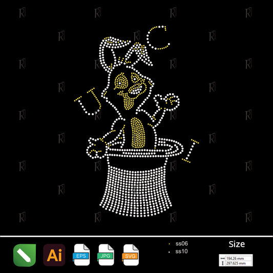 Magic Rabbit in Hat Rhinestone – Premium Rhinestone Design by Rhinestone1
