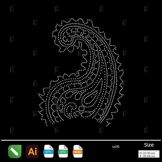 Paisley Wave Curl Rhinestone – Premium Rhinestone Design by Rhinestone1