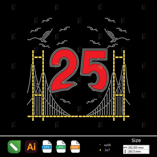 Bridge & Number 25 Rhinestone Design – Premium Rhinestone Design by Rhinestone1