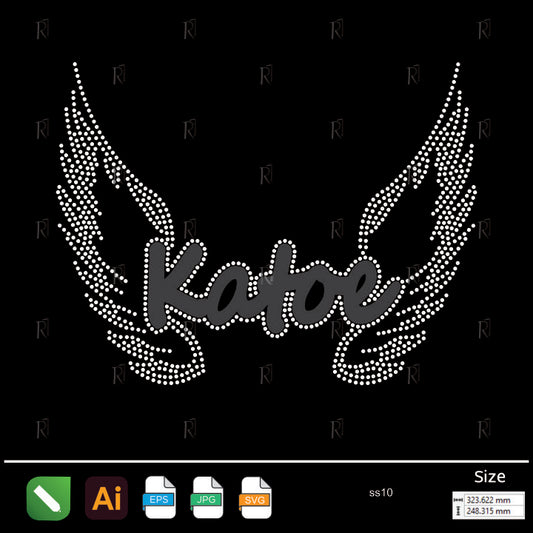 Katory Wings Script Rhinestone Design – Premium Rhinestone Design by Rhinestone1