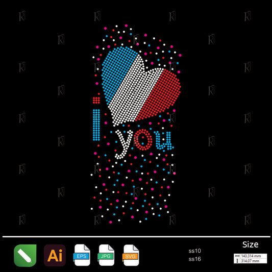 French Love Heart Rhinestone – Premium Rhinestone Design by Rhinestone1
