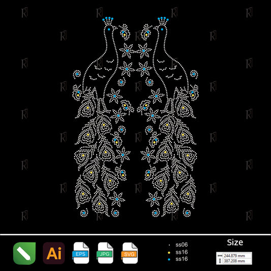Twin Peacock Elegance – Premium Rhinestone Design by Rhinestone1
