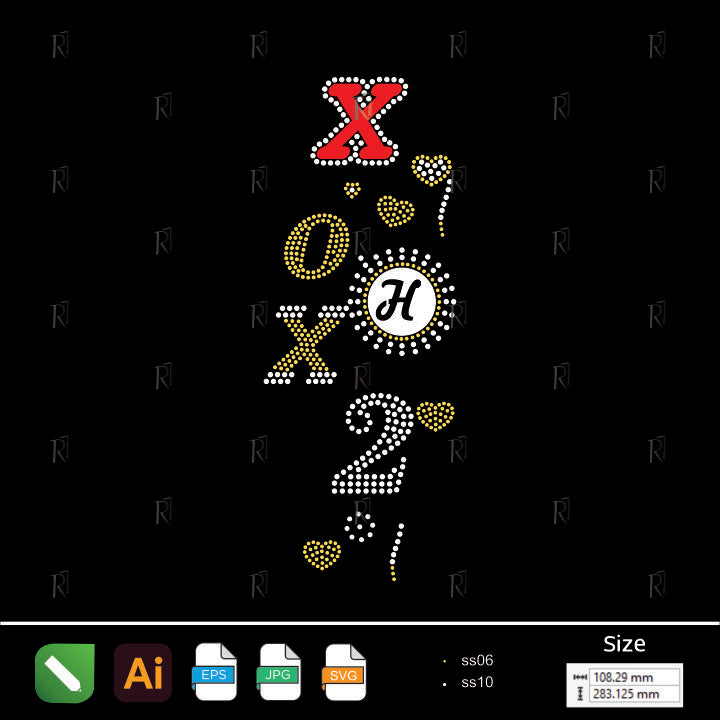 XOX Numbers & Hearts Rhinestone – Premium Rhinestone Design by Rhinestone1