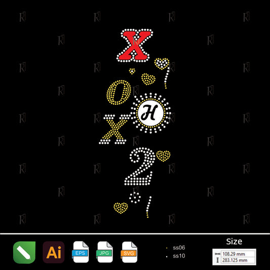 XOX Numbers & Hearts Rhinestone – Premium Rhinestone Design by Rhinestone1