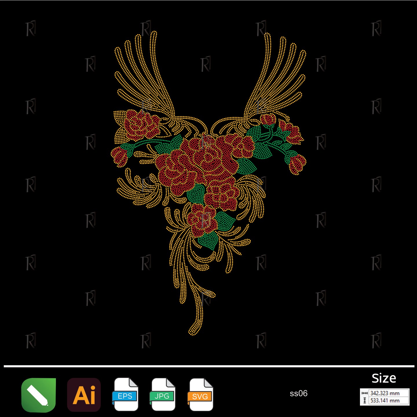 Regal Winged Roses Rhinestone – Premium Rhinestone Design by Rhinestone1