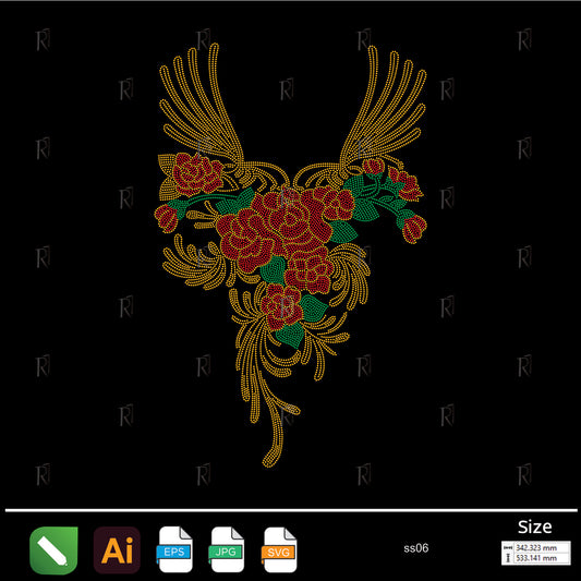 Regal Winged Roses Rhinestone – Premium Rhinestone Design by Rhinestone1